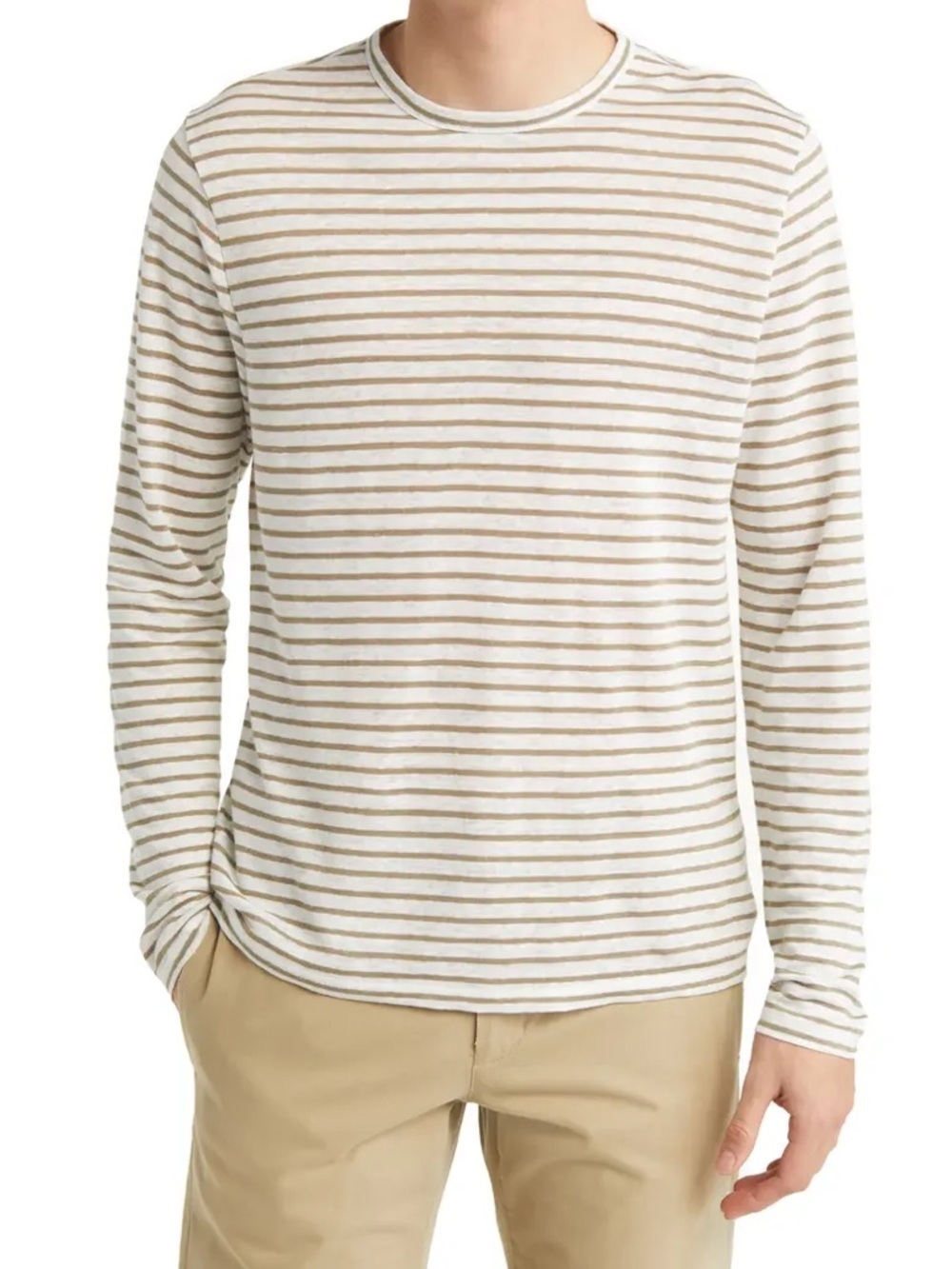 Vince Striped Long Sleeve Tee Size L Beige White Minimalist Luxury Cotton Shirt
